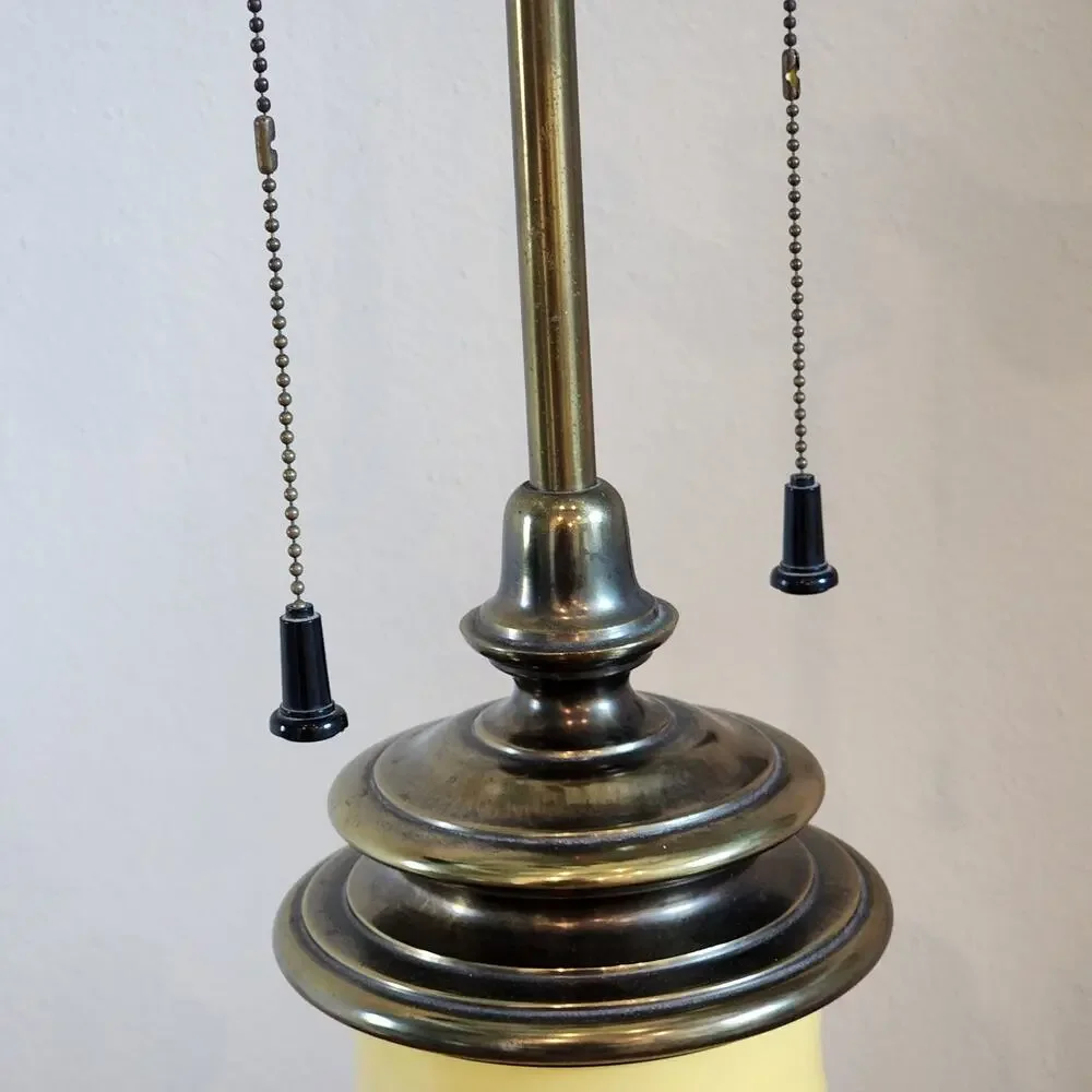 Mid Century STIFFEL Yellow Enamel / Brass DBL Socket Table Lamp 35.5